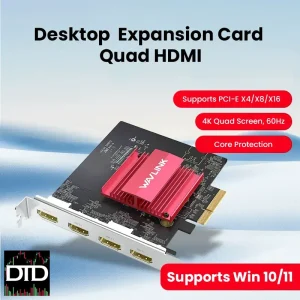 Desktop Expansion with 4 HDMI Outputs – Display Link DL7400 4K 60Hz PCIe to HDMI Expansion Card