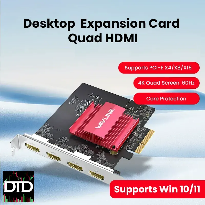 Desktop Expansion with 4 HDMI Outputs – Display Link DL7400 4K 60Hz PCIe to HDMI Expansion Card