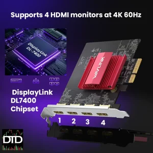 Desktop Expansion with 4 HDMI Outputs – Display Link DL7400 4K 60Hz PCIe to HDMI Expansion Card