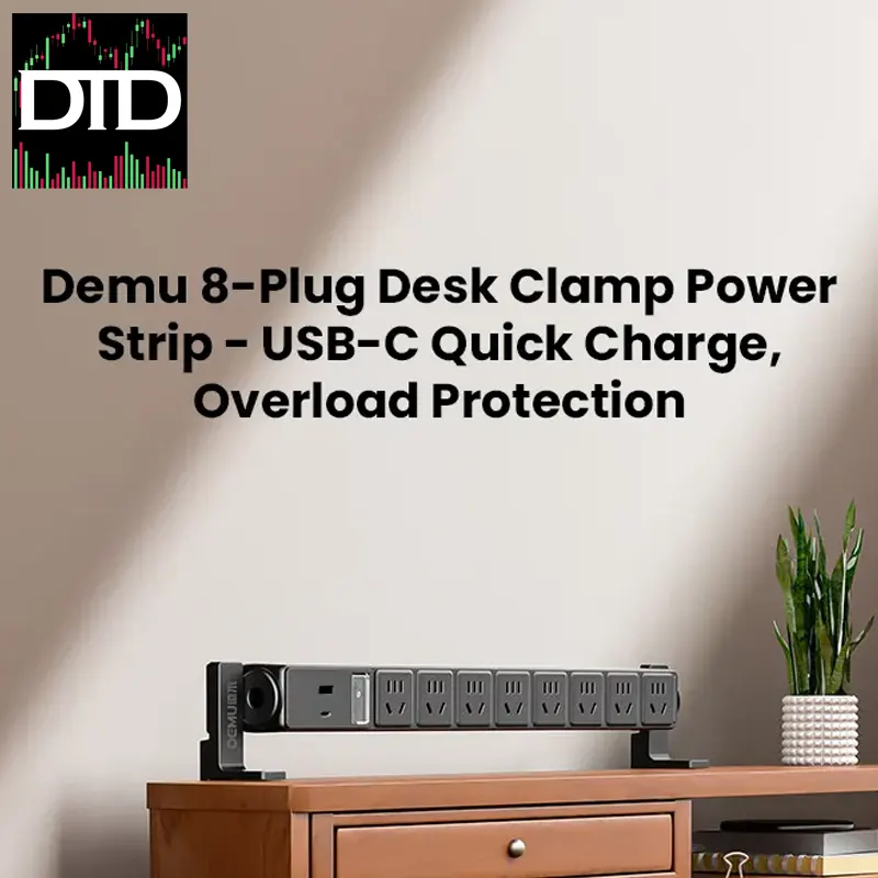 Demu 8-Plug Desk Clamp Power Strip – USB-C Quick Charge, Overload Protection, Spring Line Design