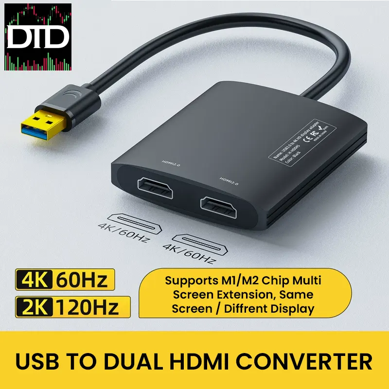 Nexhype USB to Dual HDMI DisplayLink Adapter 4K 60Hz