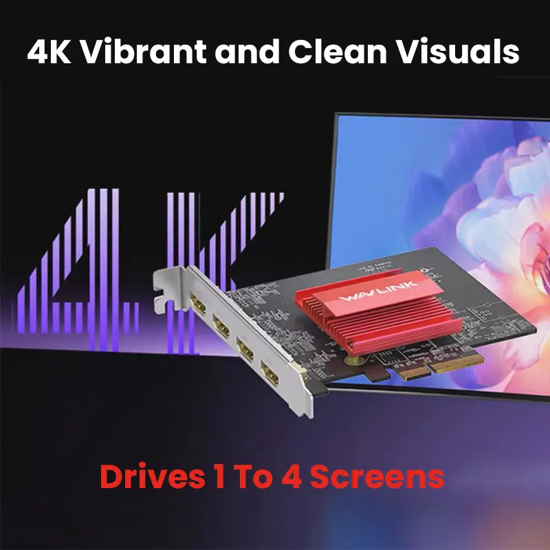 Desktop Expansion with 4 HDMI Outputs – Display Link DL7400 4K 60Hz PCIe to HDMI Expansion Card