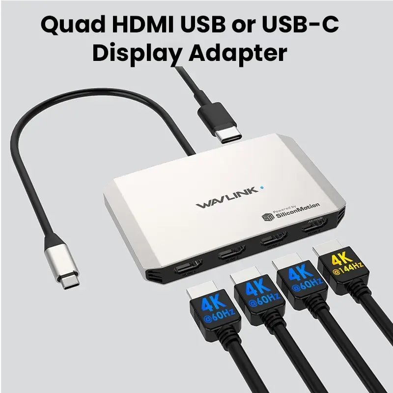 Quad HDMI USB-C Display Adapter — 4-Screen 4K Expansion (Ultra Clear)